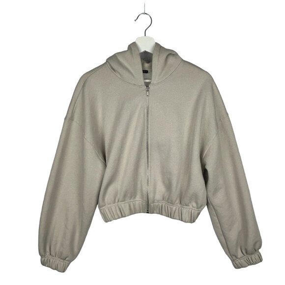 Zara Cropped Hoodie‎ Large Cream Zip Up - Picture 1 of 11